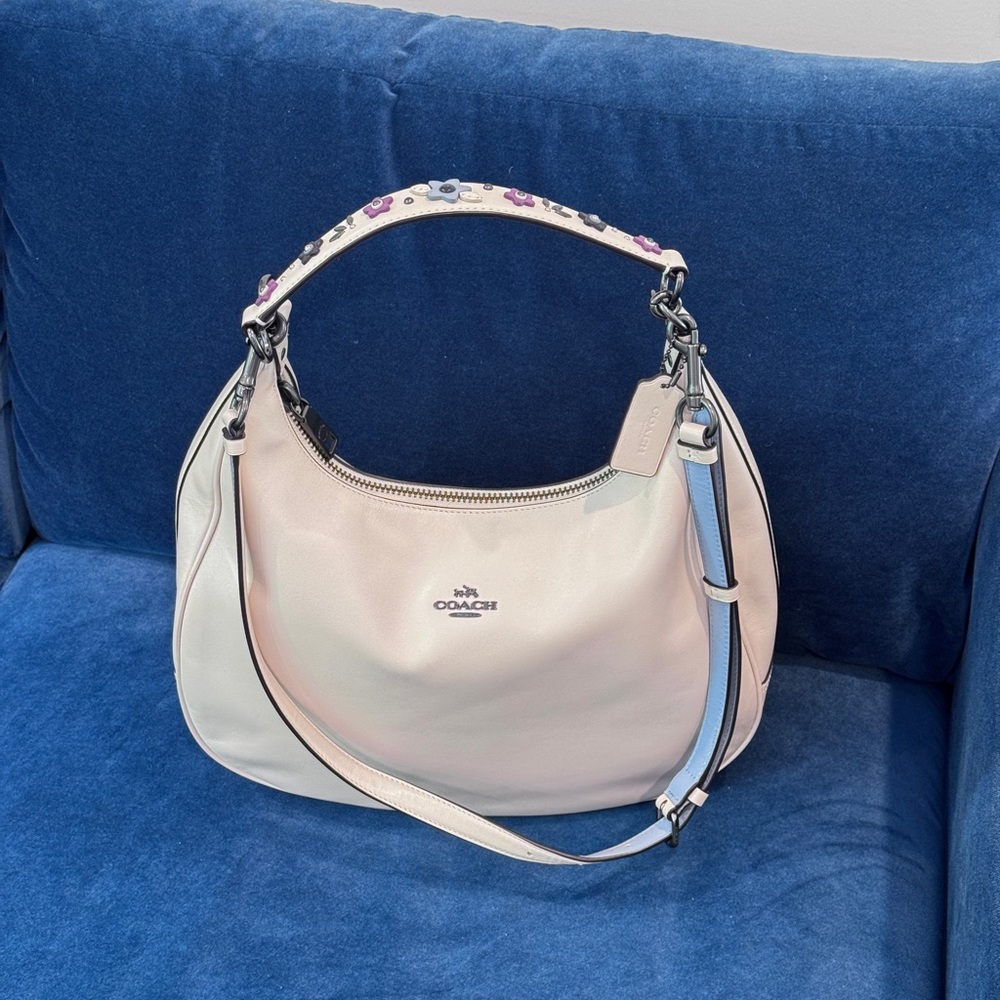 Coach Floral Applique Strap Harley Hobo, Chalk